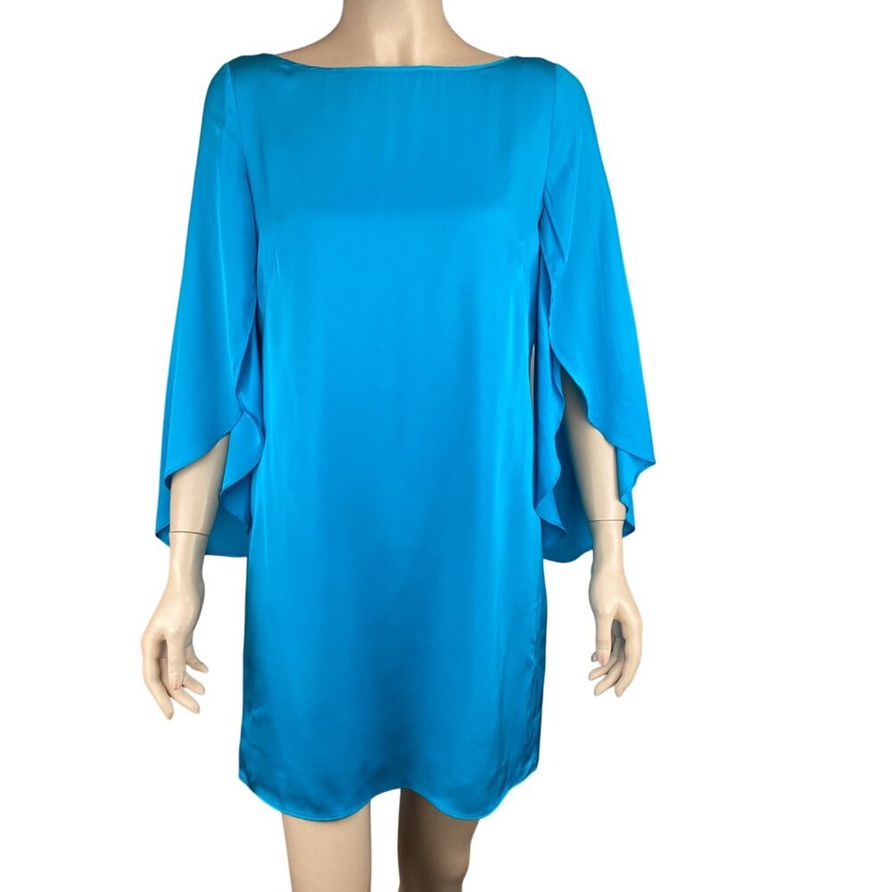 Milly Dress Size 4‎ Butterfly Sleeve Bateau Neck Silk-Blend Blue Aqua - Picture 2 of 9